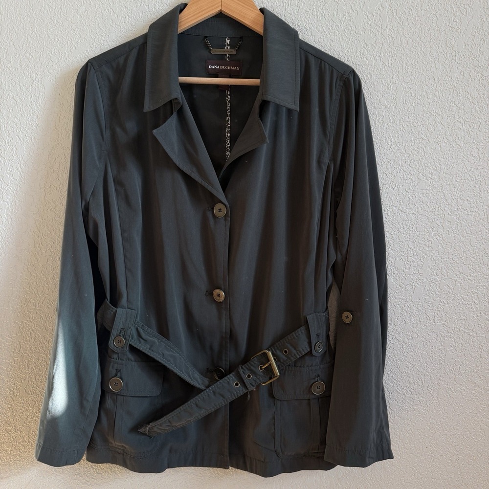 Dana Buchman Dark Green Short Trenchcoat Women's L
